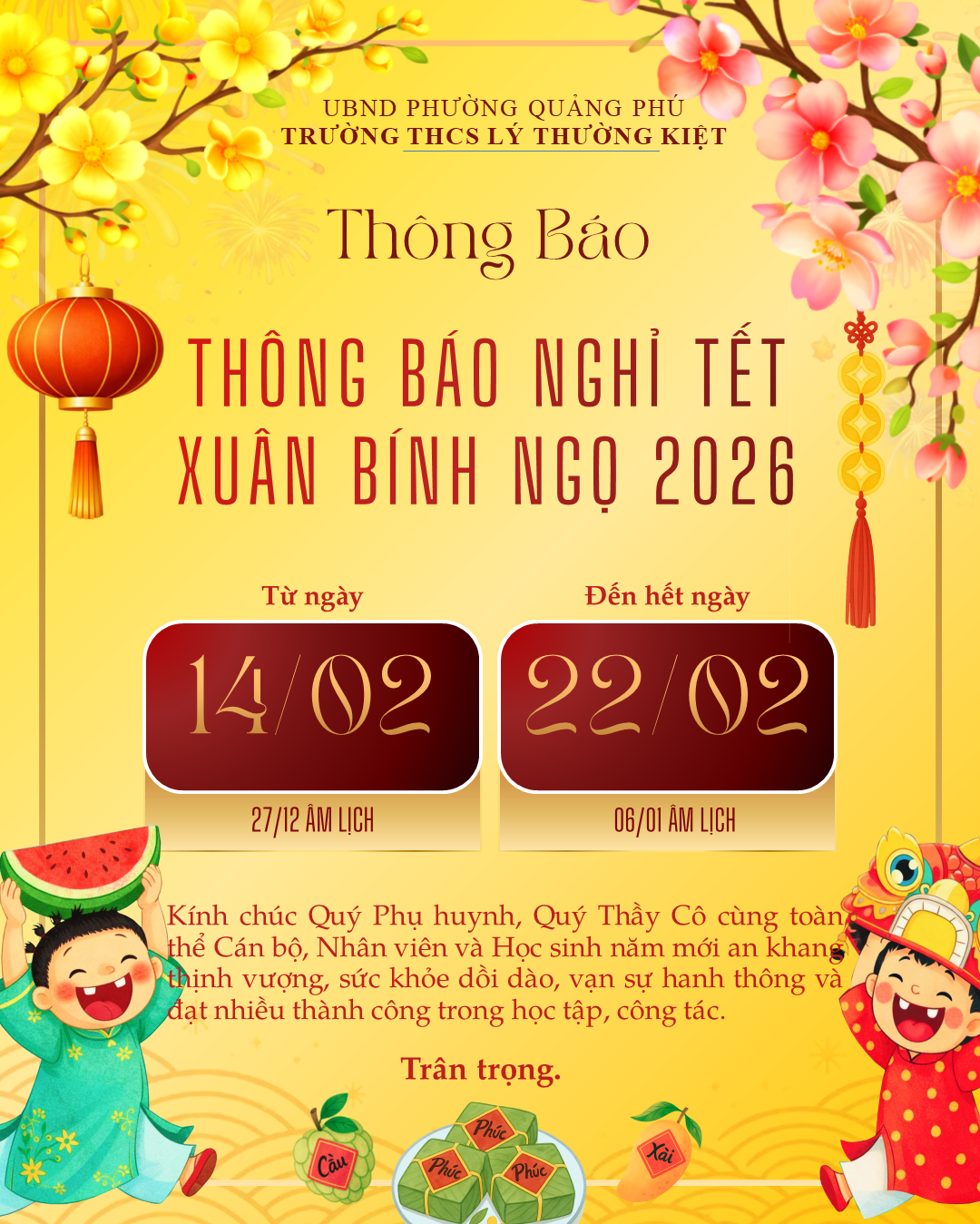 THÔNG BÁO NGHỈ TẾT